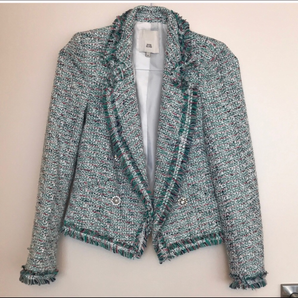River island tweed boucle blazer green size 6 new
